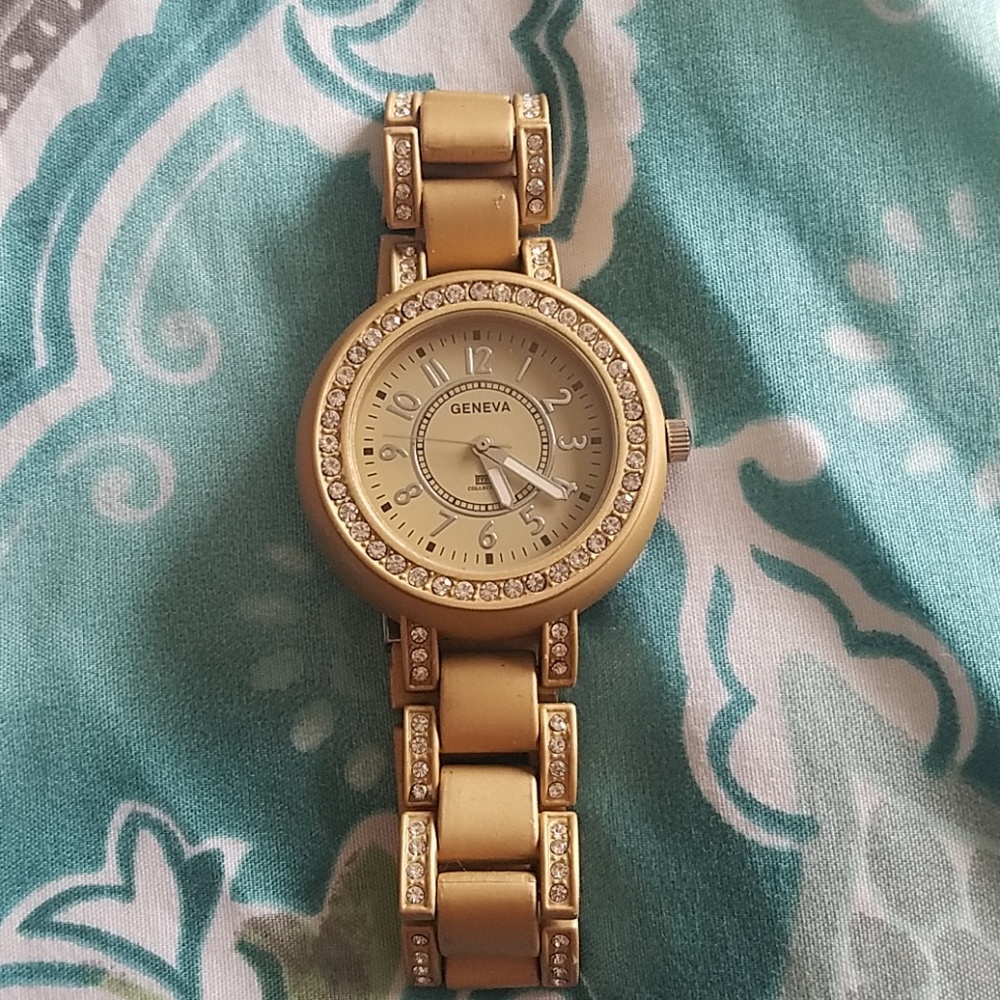 Women's Gold Matte Geneva Crystal Bezel Watch